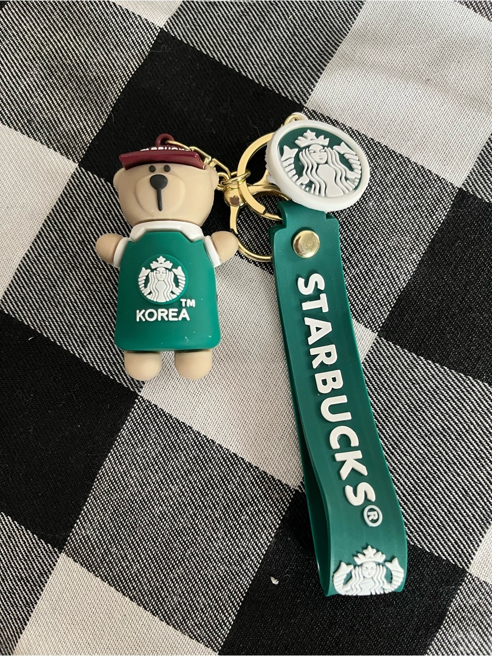 Starbucks Green Bear Keychain with Gold Hardware